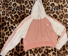 Adidas Originals Pullover Hoodie Pink White Cotton Blend Women's Size M Hooded