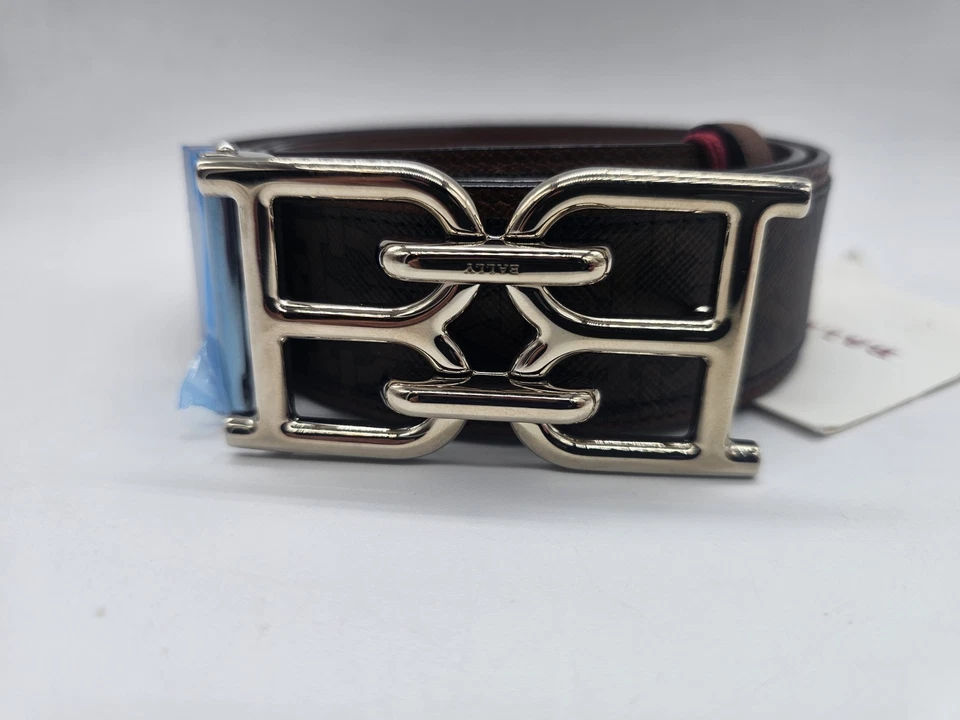 Cinturón Bally B Cadena Monograma Reversible Cuero Marrón Oscuro Talla 110 MK025070 Foto 3 de 4