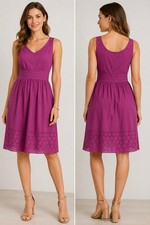 The Limited Dress Womens 8 Purple Eyelet Sleeveless Fit Flare Cotton Midi