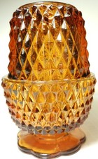 VINTAGE INDIANA GLASS Diamond Point amber fairy lamp