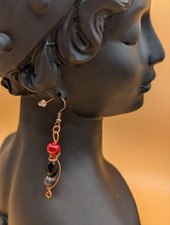Gothic Vampire Earrings Red Black Beaded Wire Wrapped Jewelry