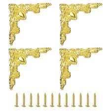 4Pcs 2" x 2" Vintage Flat Corner Bracket with Mounting Nail Gold 