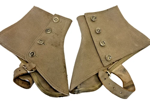 Vintage WWII WW2 Wool & Leather Military Spats Boot Covers