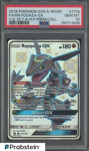 2018 Pokemon SM Celestial Storm Premium Collection #177a FA Rayquaza GX PSA 10