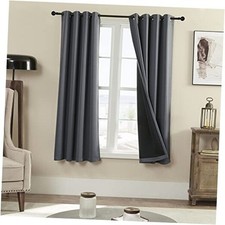 100 Blackout 340 GSM Curtain 2 Panels, Heat 52"W x 63"L Pack of 2 Dark Grey