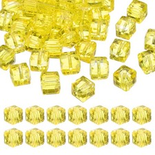 10mm Crystal Cube Bead, 50 Pcs Square Glass Bead Loose Spacer Bead, Light Yellow