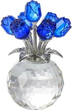 Blue Rose Crystal Flower Figurine with Vase Glass Rose Gifts for Women Wife G...