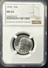 1943 25c Washington Quarter - NGC MS 65
