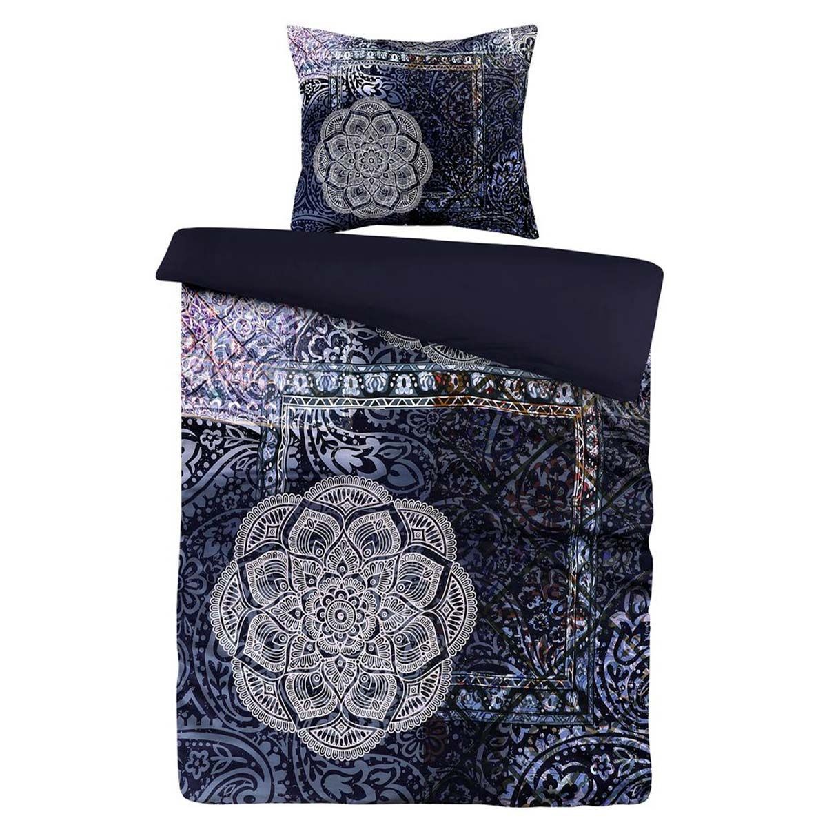 Parure de lit 140x200 bleu Medley housse de couette et taie d'oreiller
