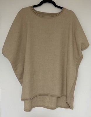 CUYANA Women s Oversized Beige Baby Alpaca Knit Poncho Sweater Size Medium/Large