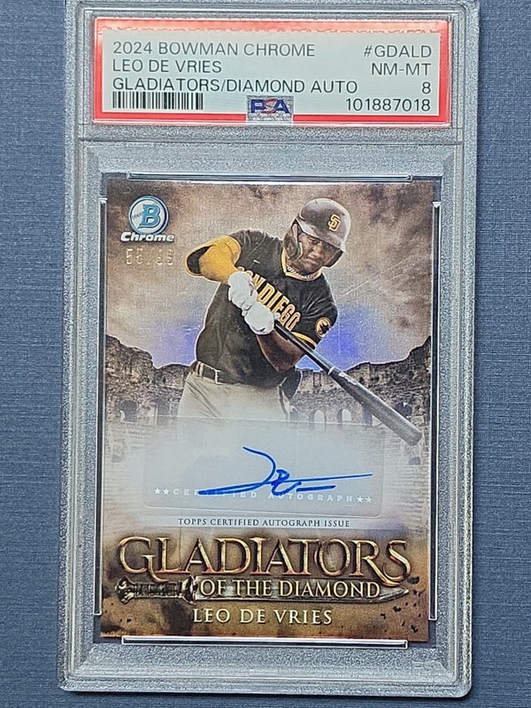 2024 Bowman Chrome Gladiators of the Diamond Leo De Vries Auto 55/99 PSA 8