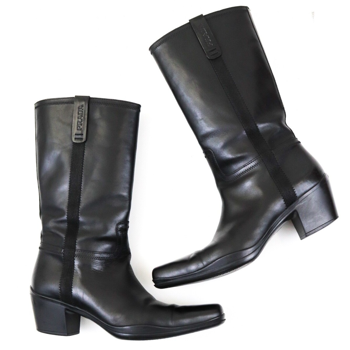 00s PRADA square toe leather shoes - ドレス・ビジネスシューズ