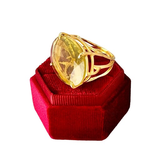 Bounkit Cocktail Ring Gr. 8 große ovale Zitronenquarz Statement Art Deco Statement - Bild 2 von 15