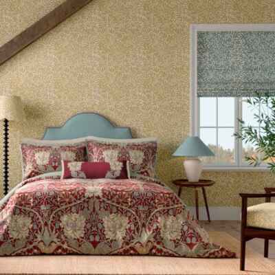 William Morris Rot & Gold Bettwäsche Geißblatt & Tulpe Bettbezug Set oder Kissen