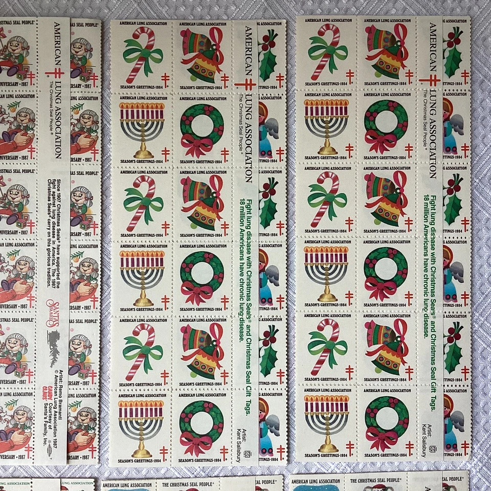 Lote de 8 Hojas Completas de Sellos de Navidad de 1980+, Asociación Pulmonar, Lote A4 Foto 3 de 4