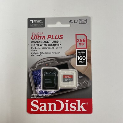 SanDisk Ultra Plus MicroSDXC UHS-I Memory Card with Adapter 256GB NEW & SEALED 