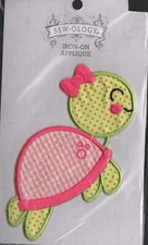 Sew-ology - Iron On Applique Patch 1768266 Colorful Turtle with Pink Hairbow