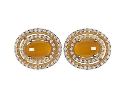 Natural Chalcedony & CZ Gemstones 925 Sterling silver Gold Plated Cufflinks #950