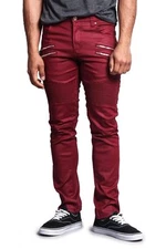 Victorious Men's Skinny Fit Coated Biker Jean zipper Moto Pants DL1030-T21E