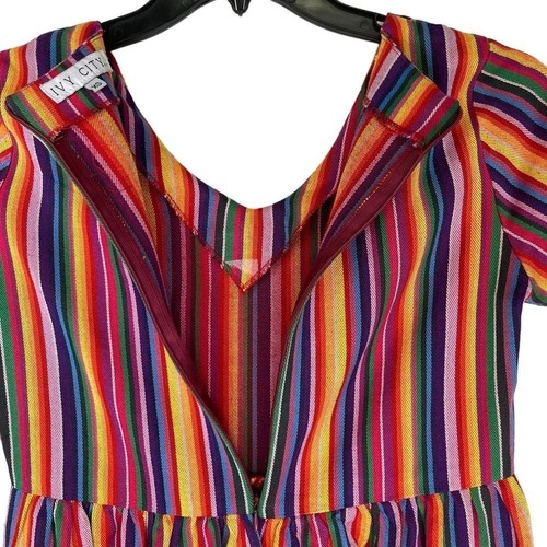 Ivy City Co. Summer Rainbow Striped Womens Short Sleeve V Neck Dress Size XS - Picture 11 of 12