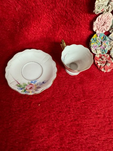 Miniature Cup and Saucer Demitasse Floral and Gold Trim Design - Picture 5 of 5