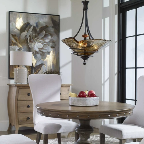 VITALIA XXL 30" OIL RUBBED BRONZE METAL PENDANT CHANDELIER HANDMADE GLASS 21904 - Picture 4 of 5