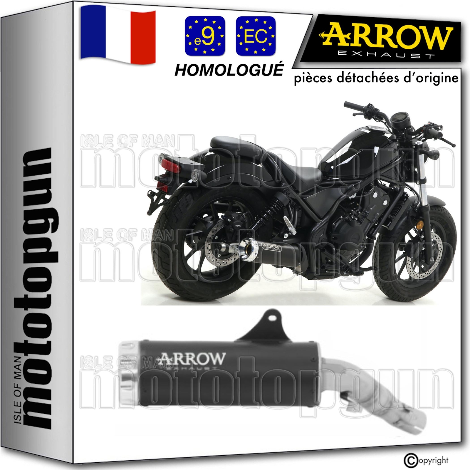 Pot d'échappement Arrow Rebel en aluminium noir pour Honda CMX 500 Rebel 2023 premium