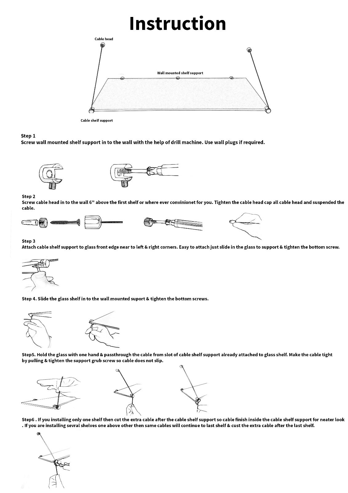 suspended Cable display retail shop shelves office wall hanging glass