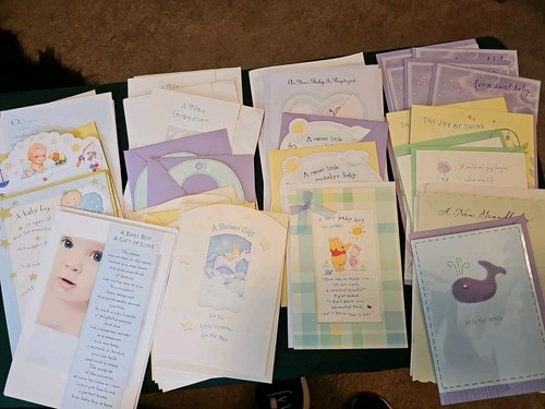 Lot of 55 New BABY Greeting Cards w Envelopes, Hallmark BOY, GIRL, TWINS General - Picture 2 of 3