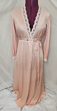 VTG Miss Elaine Enkalure Nylon Robe Peignoir Mico-Pleat Shiny Peach Small