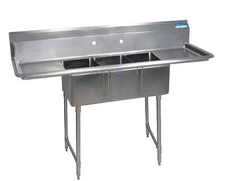 BK Resources (3) 12"x20"x12" Compartment Sink S/s Legs 12" Drainboard L&R