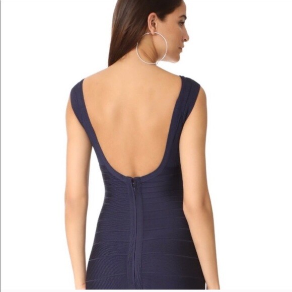 herve leger navy blue bandage dress HERV LGER Zip-front bandage dress indigo blue  Priscilla Posh