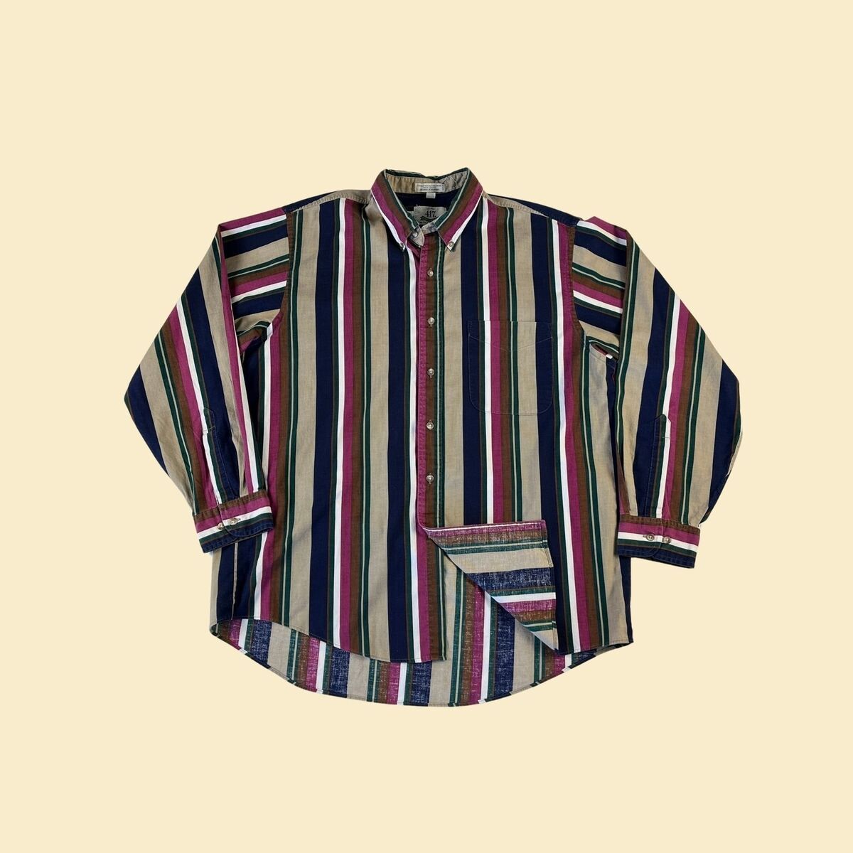 90s striped mens shirt by Van Heusen, size L vintage long 90s striped mens shirt by Van Heusen, size L vintage long