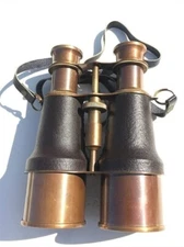 Vintage Nautical Leather & Brass Binocular~Antique Pirate Spyglass Telescope wit