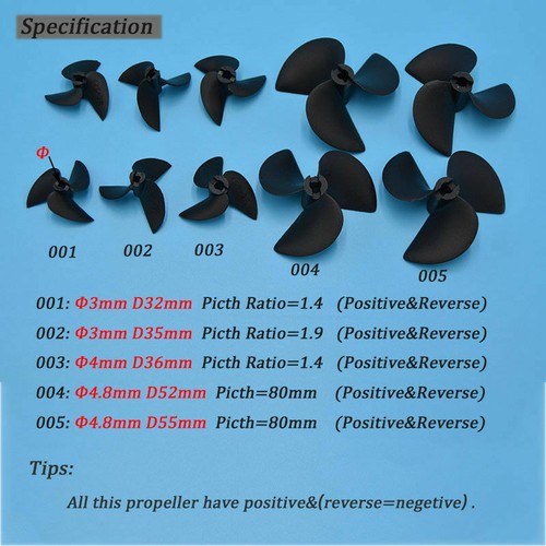 1 pair 3 blade nylon left right rotation propeller prop 4mm 3/16" 1/8" rc boat - Picture 3 of 11