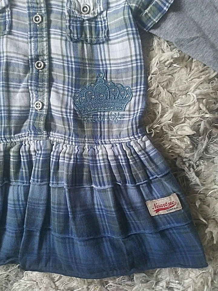 NAARTJIE девочек синий зеленый клетку погружения краситель CROWN RUFFLE платье падение талии блестящий размер 4 - Изображение 4 из 4