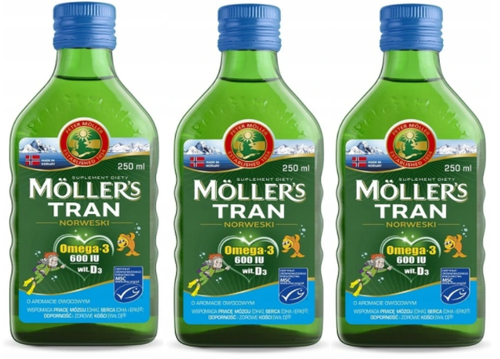 MOLLER'S Pesce Olio di Fegato di Merluzzo 3-Pack 3x250ml Frutta Sapore VIT  buona condizioneE+D3, GRATIS P\u0026P | eBay