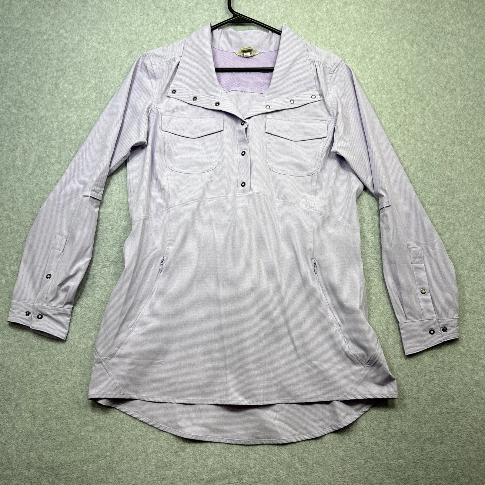 Duluth Trading Sol Survivor Tunic Small Purple Stripe Utility Hiking Travel UPF