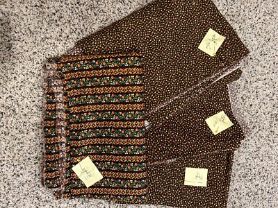 Fabric Bundle Quilters Cotton Quality Brown Calico Print with Contrast Stripe.