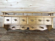 Vtg Cottagecore Wood Wall Shelf Peg Hooks Drawers Plate Holder Coat Leash Towel