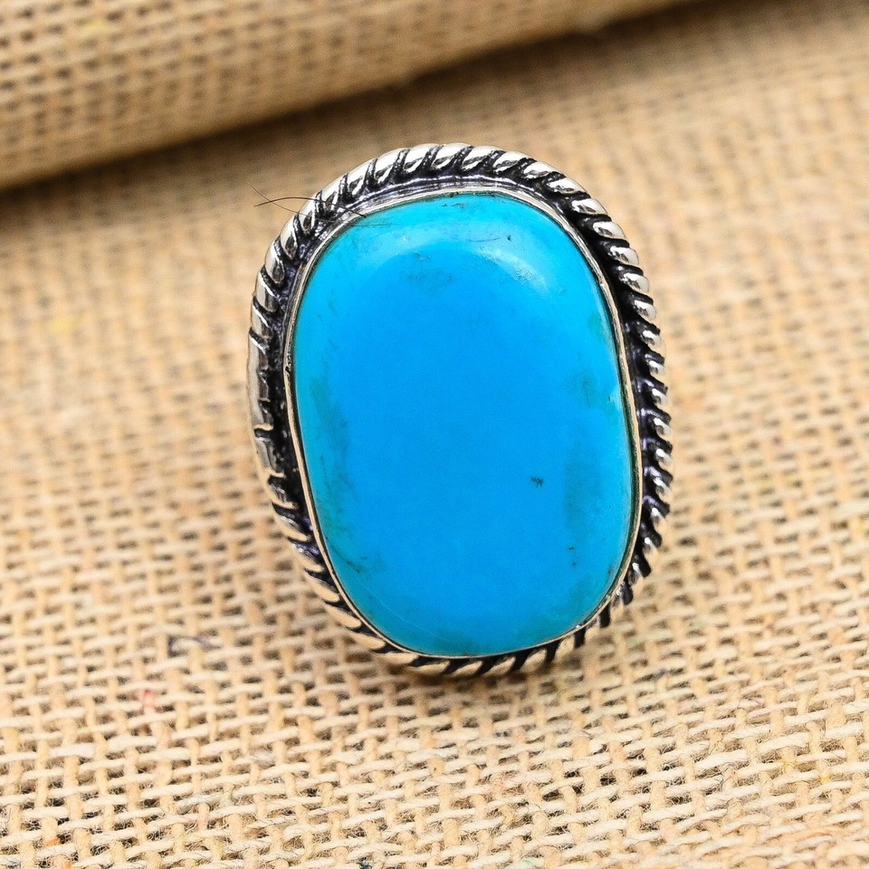 Sleeping Beauty Turquoise Gemstone Handmade 925 Sterling Silver Ring ...