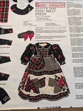 Vtg 1997 Daisy Kingdom Scottie Dog Doll Dress Panel w/ Purse & Hair Scrunchie