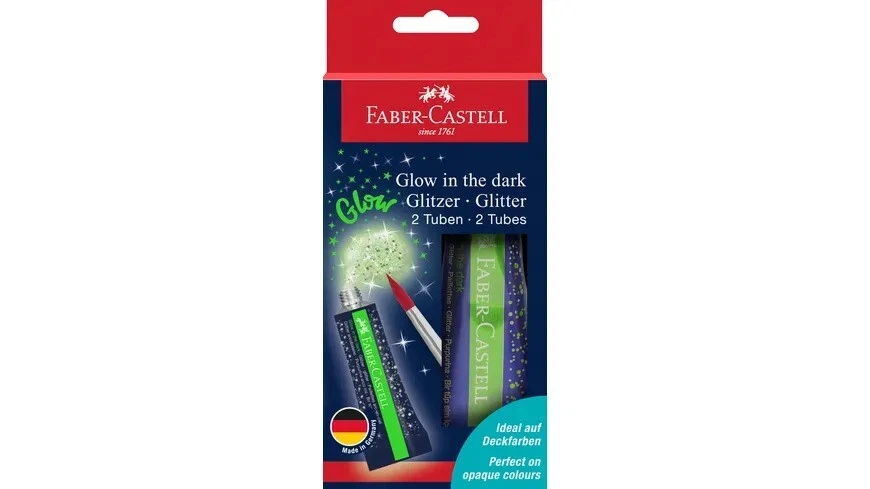 Faber Castell Glow in the dark Glitzer Glitter 2 Tuben ideal für Deckfarben