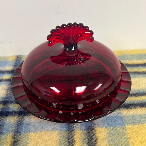New Martinsville Glass Very Rare Ruby Red Moondrops Butter Dish Circa 1932-1940 - Picture 3 of 15