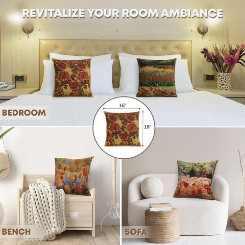 Cushion Cover – Chrysanthemum Bordo – Tapestry Throw Pillow Cover 16x16 in New - Picture 5 of 15