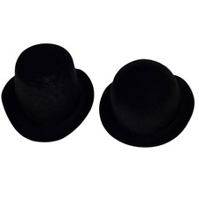 Vintage Mini Black Felt Top Hat Dolls Lot 6 Party Props Fun Crafts Home Decor