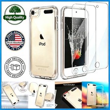 Glossy Clear Case for iPod Touch 5/6/7, Shock-Absorbent with 2 Screen Protectors