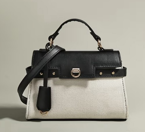 Mini Top Handle Satchel Handbag Black Cream Crossbody Shoulder Bag