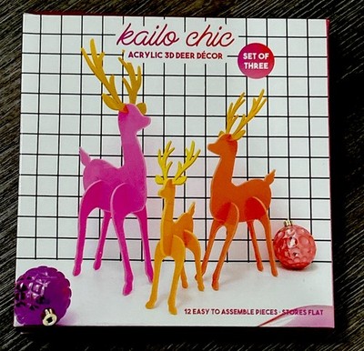 New Kailo Chic Acrylic 3D Deer Decor Pink  Peach and Orange 3 Sizes NIB