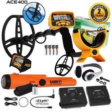 Garrett ACE 400 Metal Detector w/ Z-Lynk Wireless Audio System Pro Pointer AT